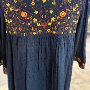 Floral Embroidered Navy Dress